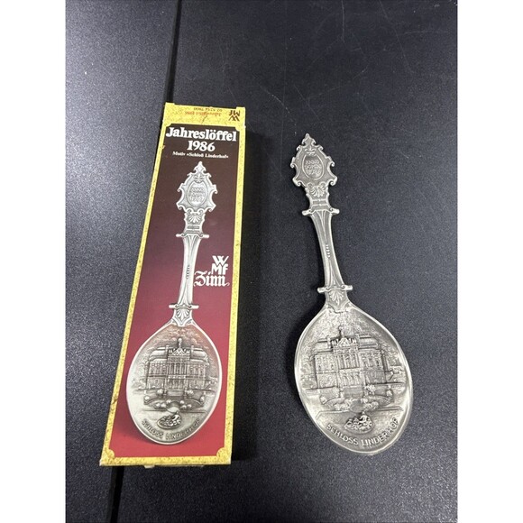 Vintage 1986 SCHLOSS LINDERHOF PEWTER SPOON Anno Domini JARESLOF With Box - Picture 1 of 7